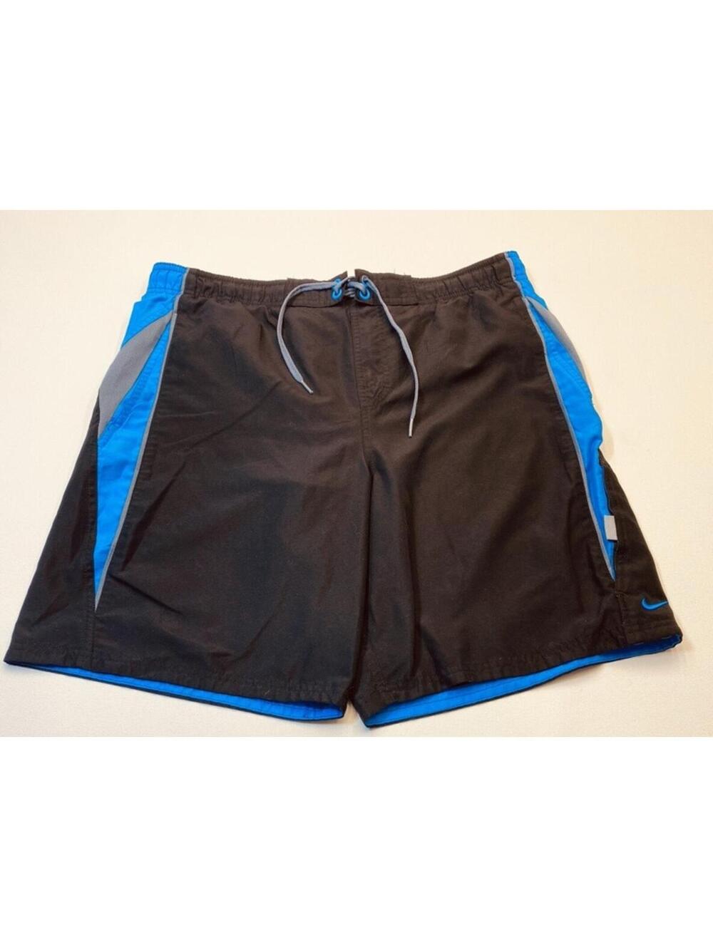 Nike Swim Trunks Men's Medium Black Blue Drawstring Mesh Lined Athletic Shorts